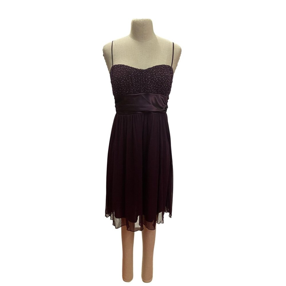 Speckless Burgundy Beaded Chiffon Dress L Polyester